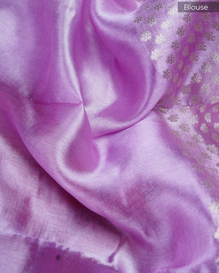 Chiniya Silk Saree with a contrasting lavender Border featuring intricate Gold & Silver Zari work - Red