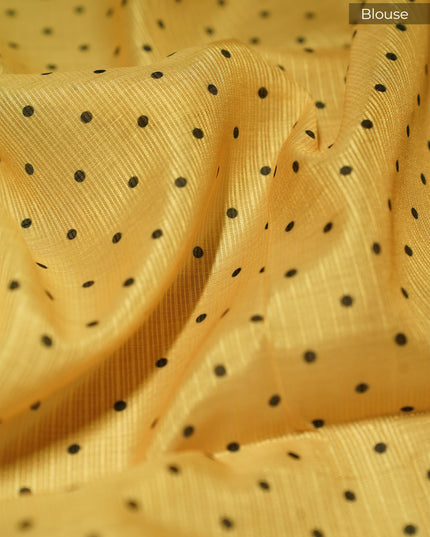 Kota Silk Saree with Floral Print and Contrast Border- Black and Gold