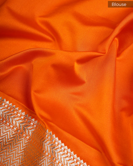 Mashru Banaras Silk Saree With Golden Zari Border - Orange