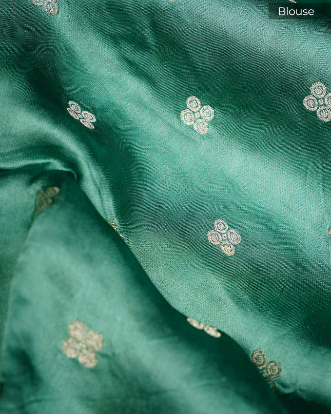Tissue Banarasi Silk Saree with gold Zari Butties and Meenakari Border- Green