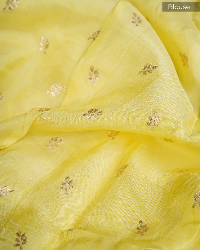 Russian Crepe with Zardozi Butties and Banaras Border- Yellow