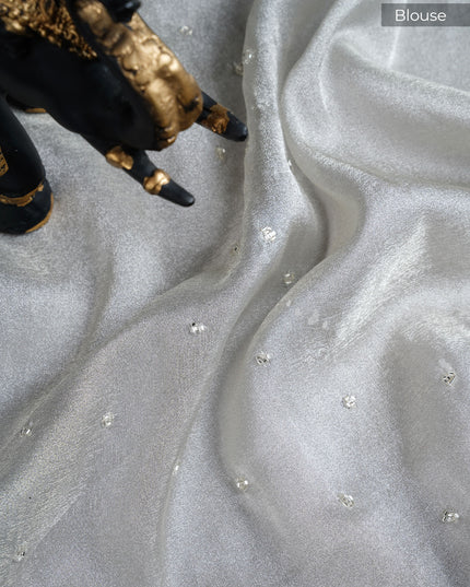 Tissue Georgette saree with thread Embroidered work and scallop border - Light Grey