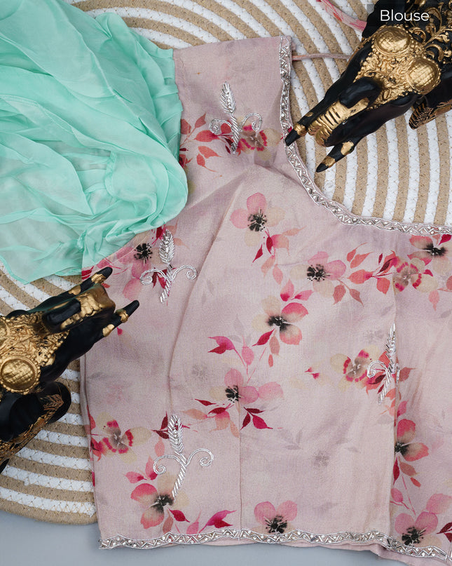 Italian Crepe saree with Kardhana sequence work and Scallop Border - Mint Green