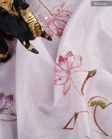 Crush tissue saree with hand painting butties and scallop border Kardana & Sequence Work - Lavender