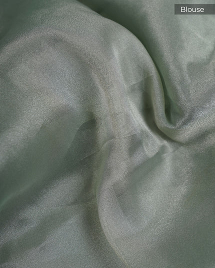 Tissue Soft Organza Silk with Zari & Thread Embroidery, Pichwai design - Sage Green