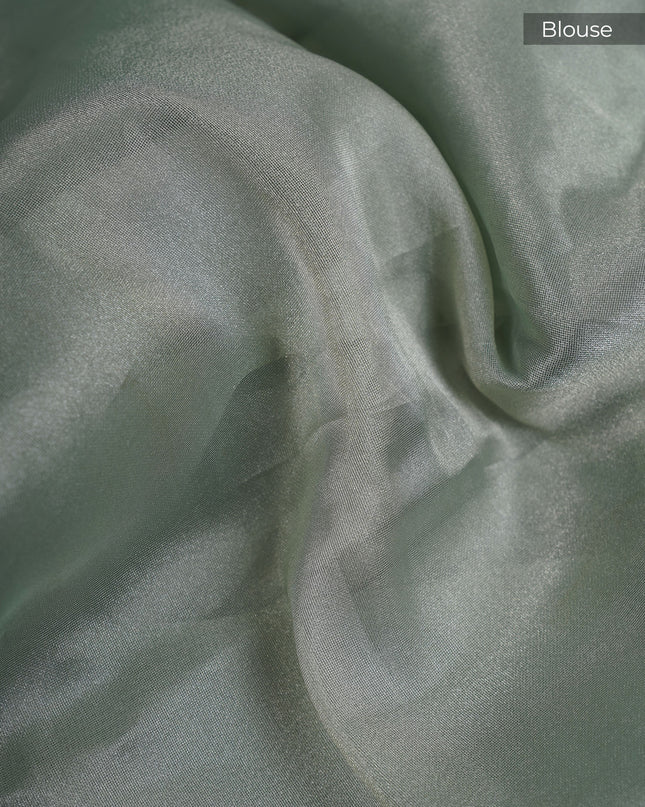 Tissue Soft Organza Silk with Zari & Thread Embroidery, Pichwai design - Sage Green
