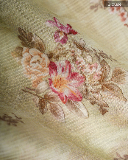 Kota cotton Saree with Floral Print - P Green