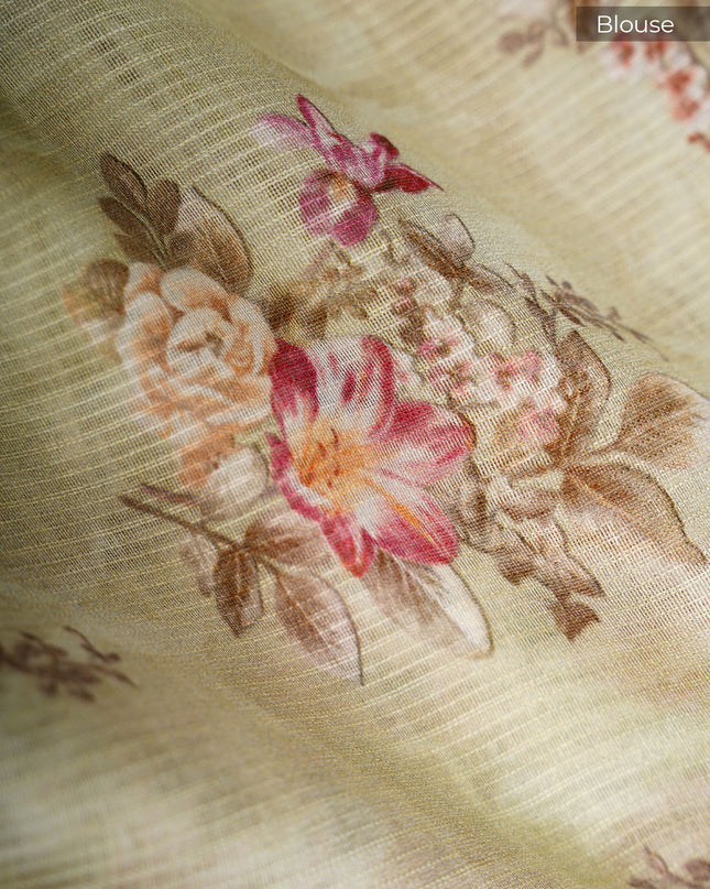 Kota cotton Saree with Floral Print - P Green