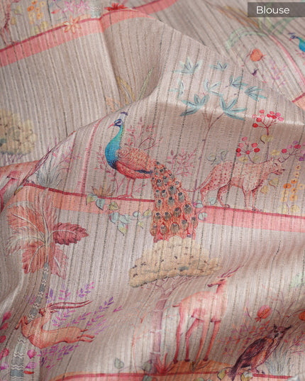 Tusser Silk With Digital Print Thread Border - Black