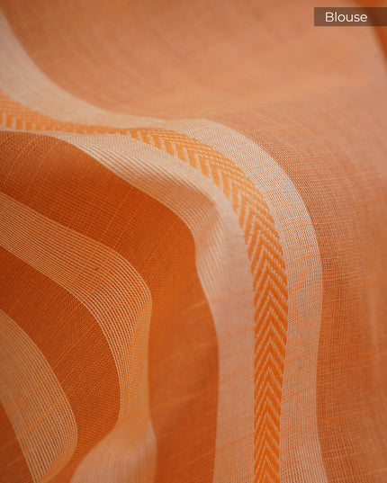 Handloom Cotton Print Saree - Peach & Cream