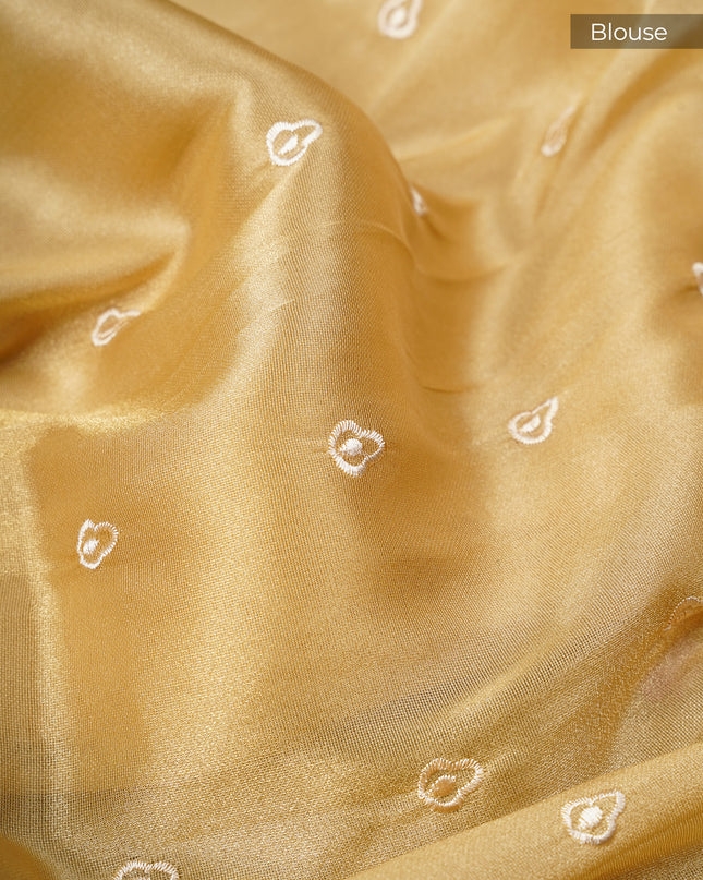 Tissue Georgette With thread Embroidery Work And Border - Mehndi