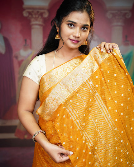 Korean Crepe Saree With Golden Buttis & Border - MUSTERED