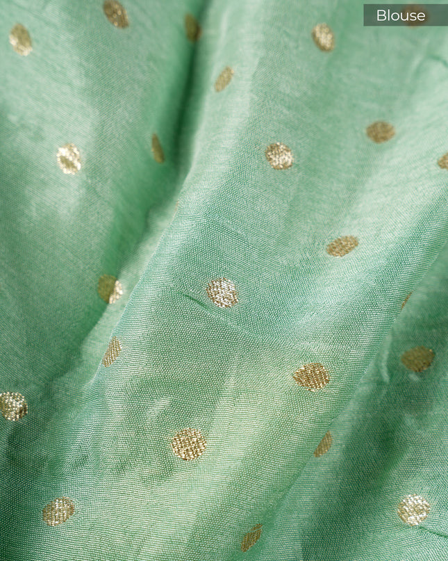 Russion Crepe Pull and Kardhana Buttis Golden Stripes Border - Sea Green