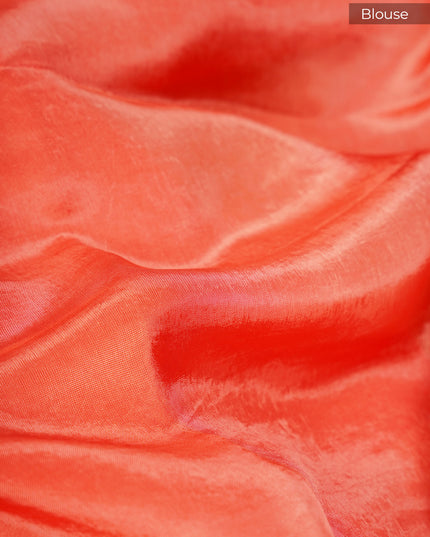 Banaras Rancut Saree With Contrast Border - Cream & Orange