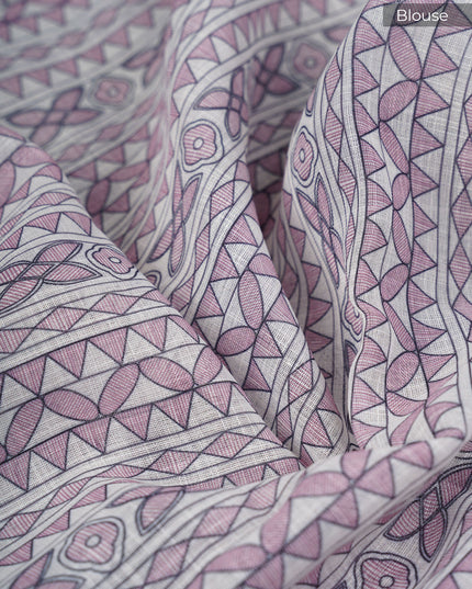 Lenin Silk Saree with Madhubani Print with Contrast Border- Lailak