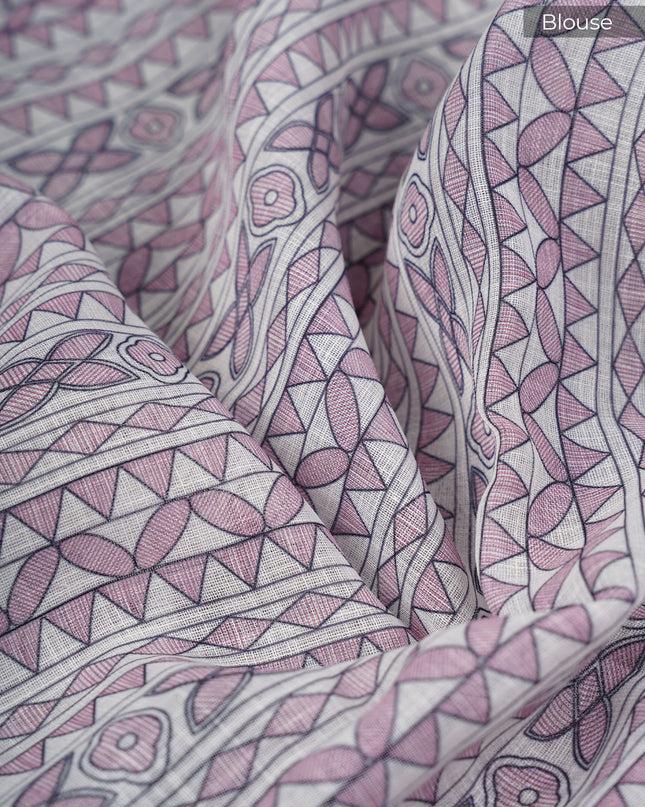 Lenin Silk Saree with Madhubani Print with Contrast Border- Lailak