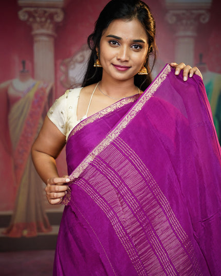 Binny Crepe Silk Saree With Golden Border - Purple
