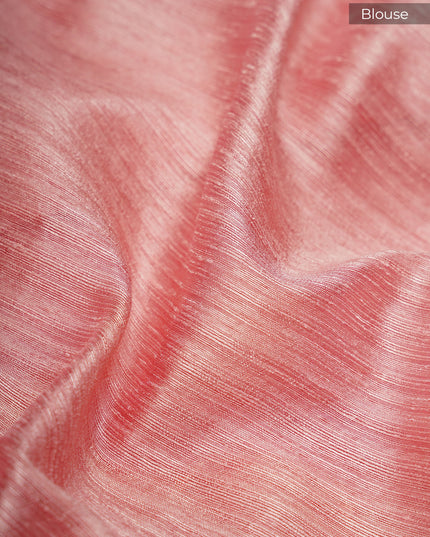 Jute Lenin Silk Saree with Satin Border and Pearl Work Butties- Pink