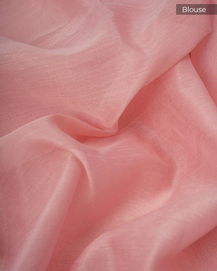 Tissue Linen Saree With Thread Knot Work Butties With Scallop Border - Light Pink