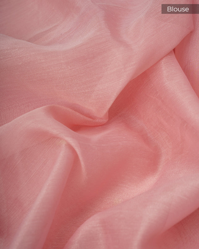 Tissue Linen Saree With Thread Knot Work Butties With Scallop Border - Light Pink