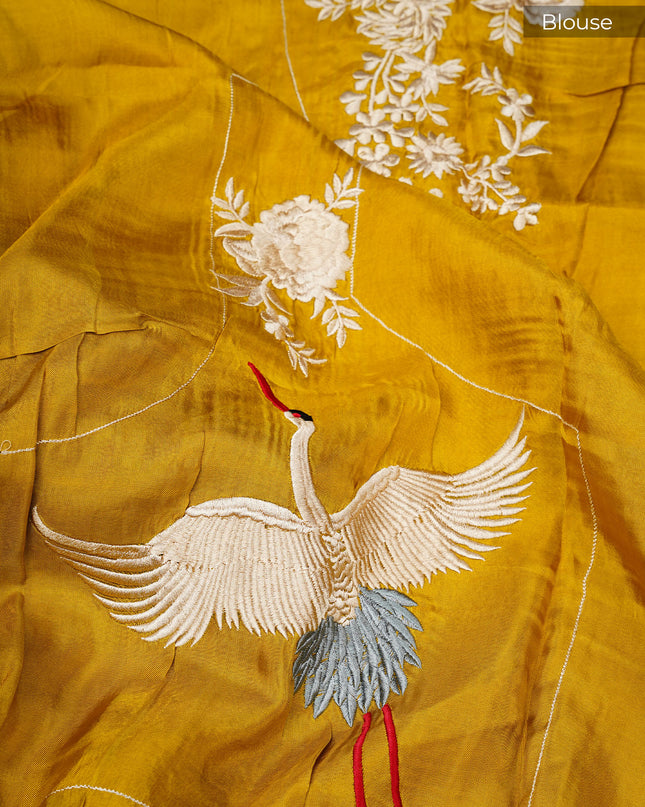 Chiffon saree with Parsi Gara work and kanchi border - Brown