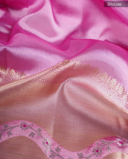 Chanderi Silk Saree With Golden Meenakari Butties Contrast Border - Blue