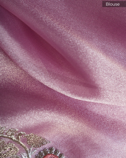Soft Tissue Organza Saree with Zari & Thread Embroidery Pichuai Design - Baby Pink