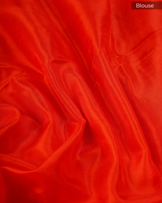 Ikkat Silk Saree with Kaddi Border- Orange