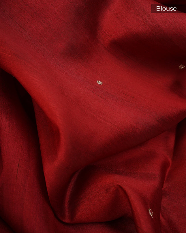 Tusser Silk Ari Work With Mirror Work - Maroon