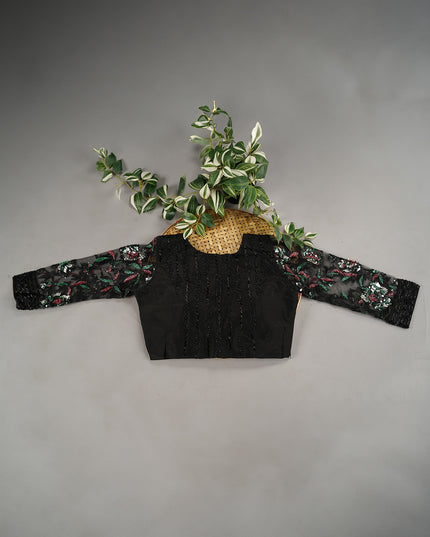 Italian Crape With Kardhana Hand Work Lace Border - Black