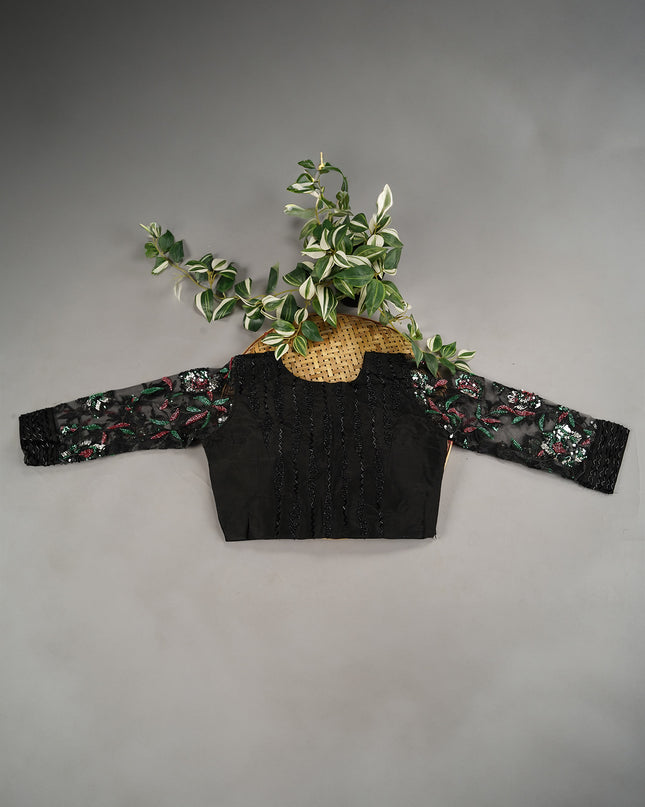 Italian Crape With Kardhana Hand Work Lace Border - Black