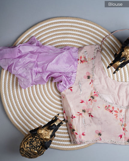 Russian silk saree with applique & Kardhana Work and scallop border - Lite Purple