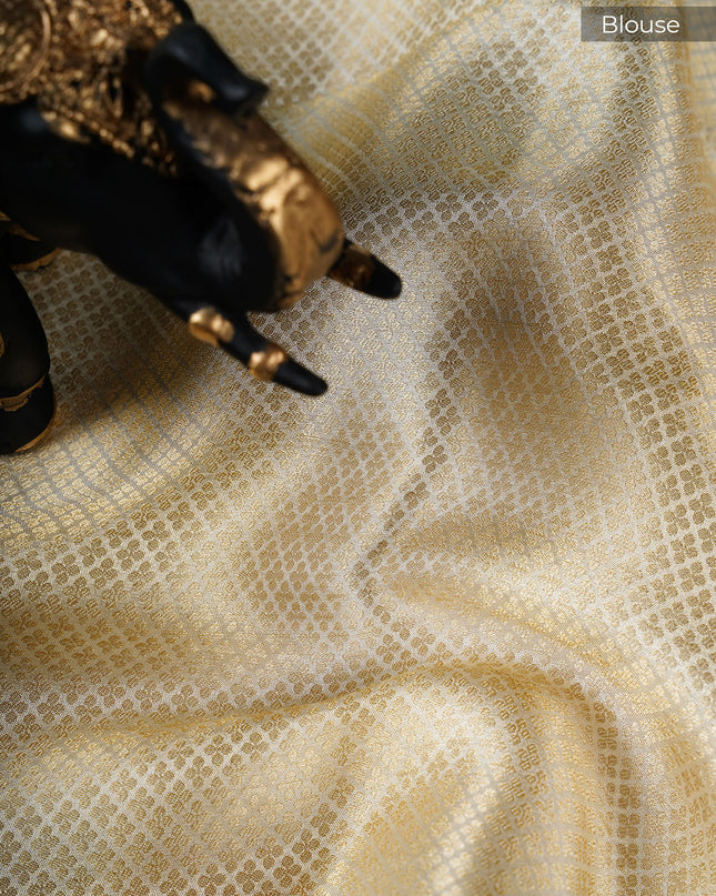 Banaras Silk saree with Meenakari Butties and Golden Zari Border- Cream
