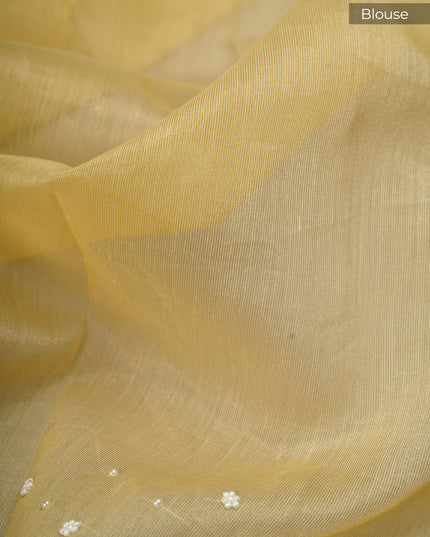 Tissue Linen Saree and Scallop Border and Peral Work -Tan