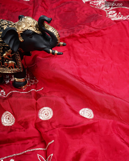 Italian Crape Saree with Floral print and Kardhana  Pearl Work with Scallop Border- Light Pink