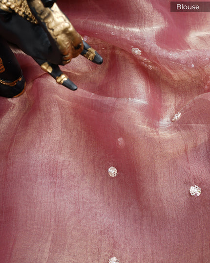Crush tissue organza saree with sequence butties and scallop border - Maroon