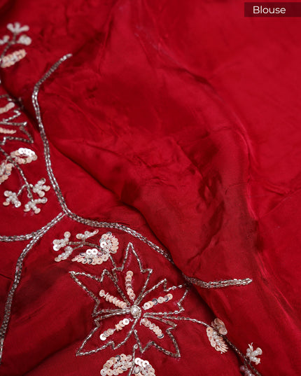 Russian Silk Saree Hand Painting Design With Kardana & Sequence Work Scallop Border With Pearl  Work - Lite Pink