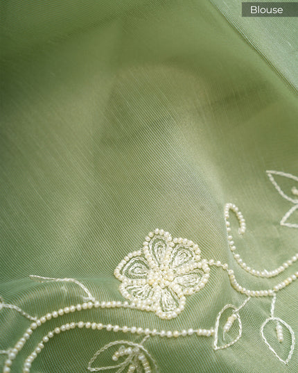 Organza Saree with Embroidery Butties and Border- Sea Green