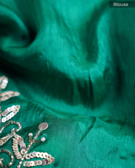 Satin Silk Saree With Shibori Print Scallop Border Kardana Sequence Work - Sea Green