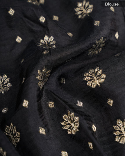 Banarasi Khaddi Georgette Saree With Gold & Silver Scallop Polka Dot With Border - Black