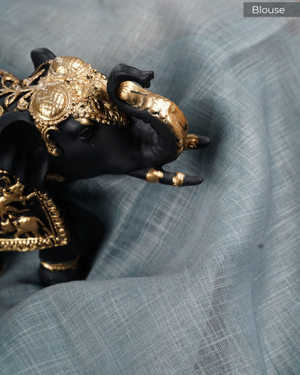 Lenin Silk saree with Floral Pallu and Silver Zari Border- Brown