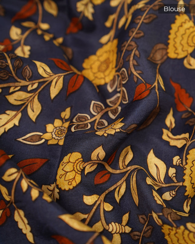 Russian Crape Shibori Print Kalamkari Pallu - Cream & Brown