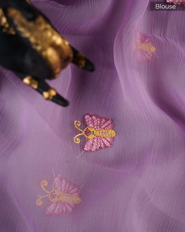 Soft organza saree with thread  Embroidery butties and scallop border With sequence work - Lavender