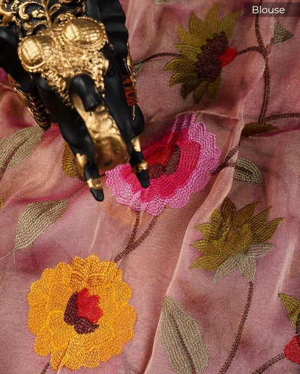 Soft tissue Organza saree with Thread work and scallop border - Baby Pink