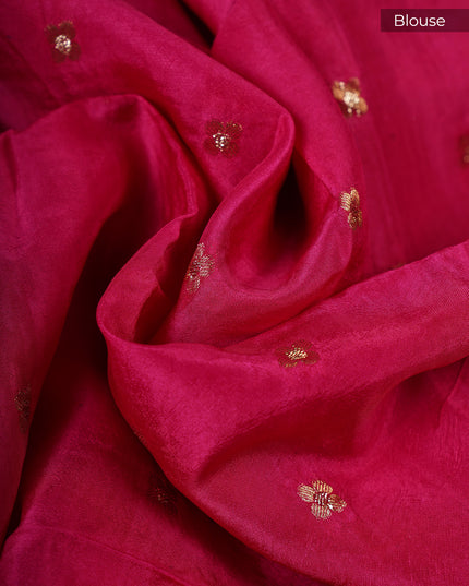 Chinon Silk Saree with Self Checks Dual Color & Zari Border - Multicolor