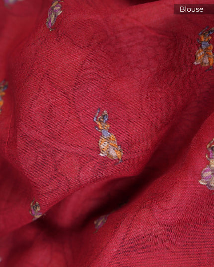 Muslin Silk with Kalamkari Print Contrast Border - Mehndi