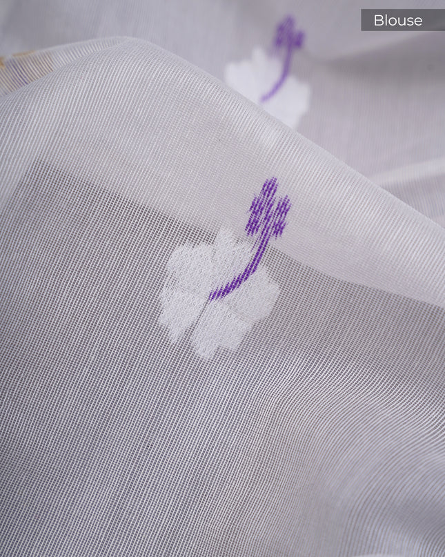 Lotus Cotton Saree With Floral Weaving Design - Lavender