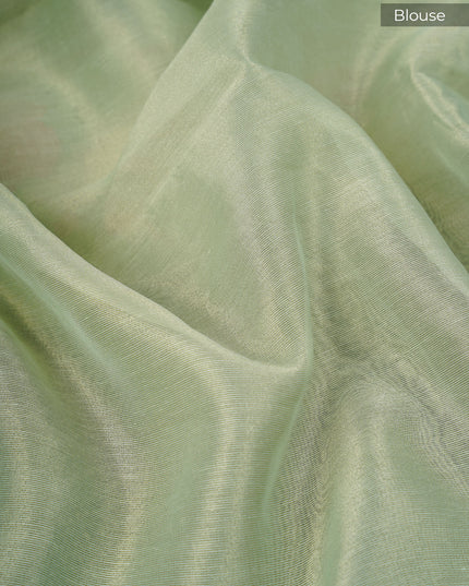 Tissue Lenin Saree with Thread Embroidery Work and Lace Border- Sage Green