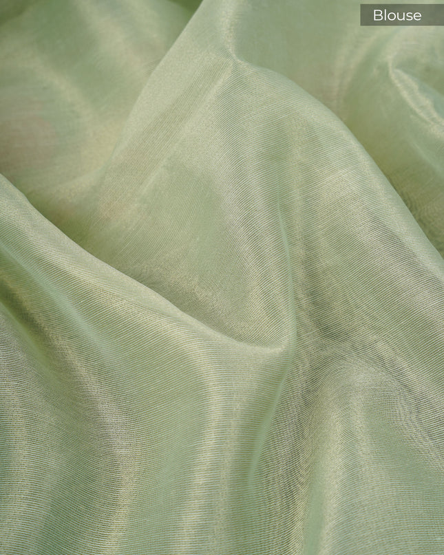 Tissue Lenin Saree with Thread Embroidery Work and Lace Border- Sage Green