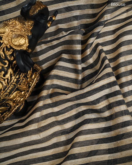 Tussar silk sarees  with knot and kantha work and  contracts  border - Beige